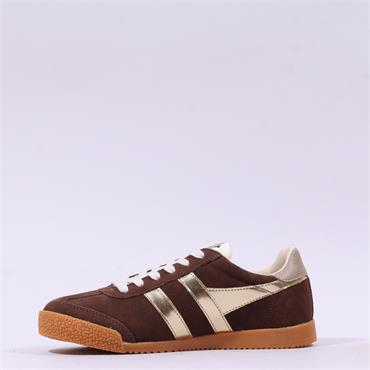 Gola Elan Glitz Retro Gumsole Trainer - Dark Brown Gold
